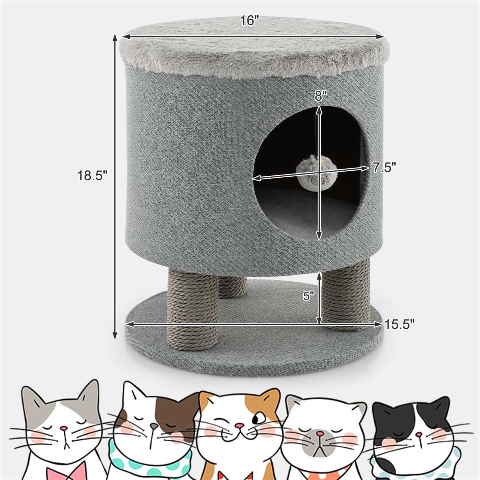 Kadyn 18" 3-in-1 Cat Cave Bed, Cat House for Indoor Cats, Cat Condo Modern Cat Nest Cute Prevents Furniture Damage Cat Shelter, Gray