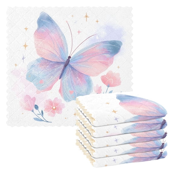6 Pieces of Kitchen Towels 11x11Inch Kitchen Dish Cloths Kitchen Dish Towels Reuseable Cleaning Cloths Graceful Butterfly Illustration