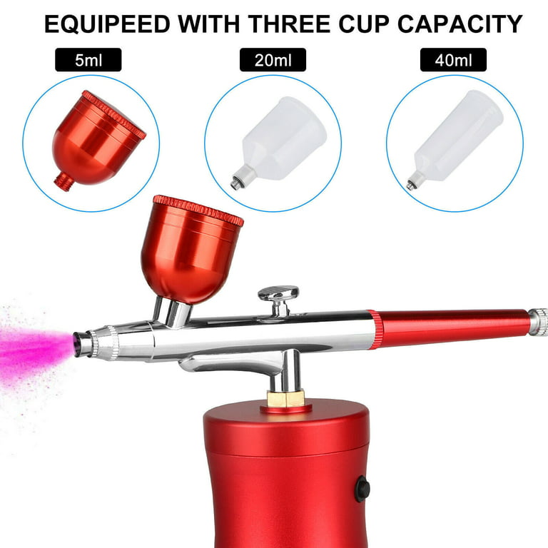 Portable Air Compressor Kit Air-Brush Paint Spray Gun Nail Tattoo Art  Airbrush（red） 