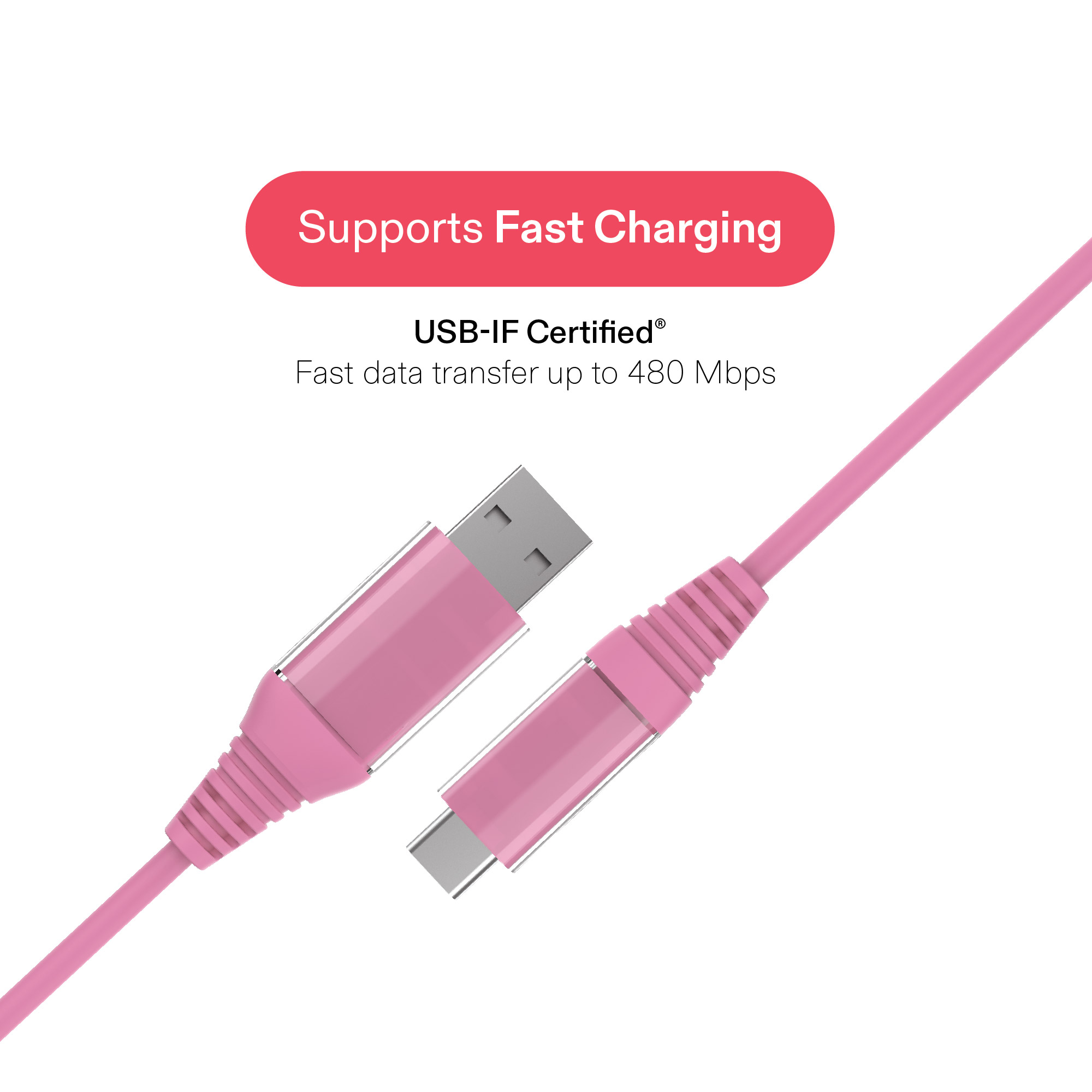 Cable de carga onn de 6 pies USB-C a USB-A, certificado USB-IF, rosa - Compatible con iPhone serie 16, iPhone serie 15, Samsung Galaxy, Note, dispositivos Pixel, iPad Pro y más 3
