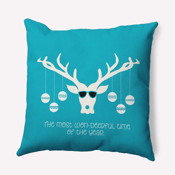 16" x 16" Simply Daisy Cool Christmas Deer Polyester Indoor/Outdoor Pillow, Turquoise Qty 1