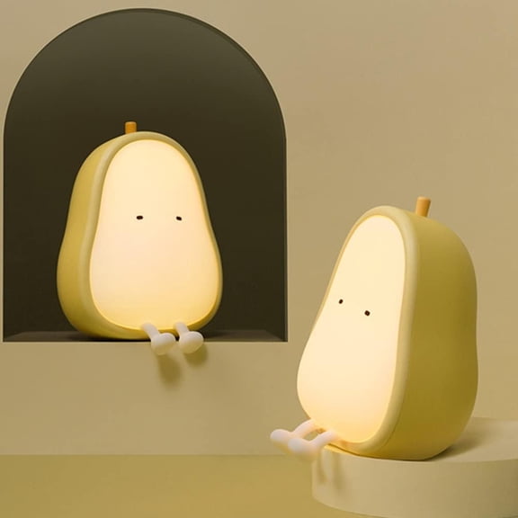 USB Rechargeable Night Light - BPA-Free, ABS Silicone, Color Changing, Perfect for Bedside & Home Decor - Yellow Pear