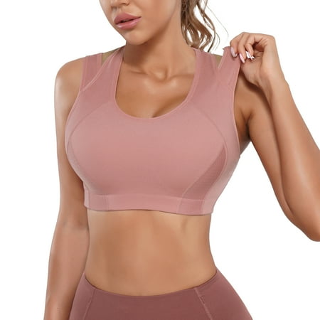 

KUMAYES Yoga Bra for Women High Impact Adjustable Racerback Sport Bras Full Coverage Wirefree Support Padded Workout Bra