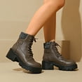 thumbnail image 2 of Women's Platform Combat Boots Mid Calf Lace Up Boots Lug Sole Low Chunky Block Heel Boots Closed Round Toe Side Zipper Booties Fashion Thick Fall Heeled Boots, 2 of 7