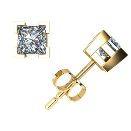 0.40Ct Princess Cut Diamond Stud Earrings 14k Yellow Gold V-Prong Setting E (Best Setting For Princess Cut Diamond)