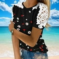 thumbnail image 3 of Hvot&aat Womens Cute T-Shirt Round Neck Short Sleeve Lace Crochet Blouses Wildflower Graphic Tees Spring/Summer Clothing, 3 of 6