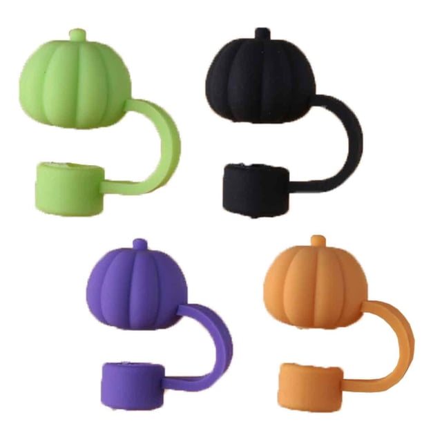 4 tapas de pajita de silicona reutilizables con forma de calabaza para otoño, para Acción de Gracias, 10 mm/0,4 pulgadas, para vasos de 30/40 oz