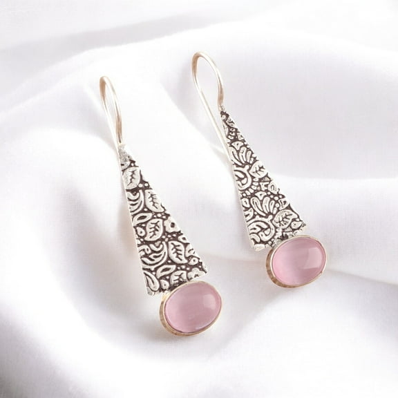 Pink Cat's Eye Earring 925 Sterling Silver Jewelry