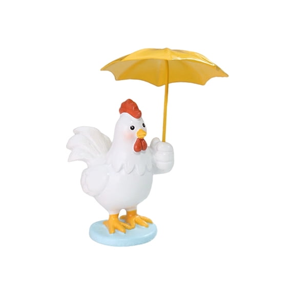 Resin Rooster Figurine with Yellow Umbrella, Miniature Chicken  Decoration, Craft Ornament for Garden, Yard, Outdoor, Desktop Decor(RL 1 PC)