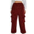 thumbnail image 3 of Feancey Plush Pajama Pants for Women Fleece Cargo Sweatpants Winter Fuzzy Warm Pj Bottoms Cinch Bottom Casual Baggy Trousers with Pockets Wine S, 3 of 8