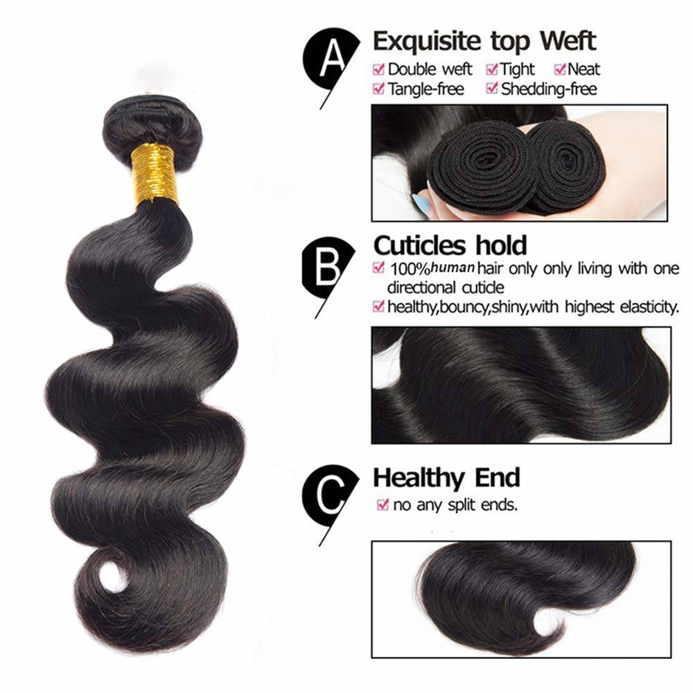 Body Wave Bundles Human Hair 10A Grade Brazilian Body Wave 1 Bundle 100% Unprocessed Brazilian Virgin Body Wave Human Hair Natural Black(20inch)