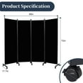 thumbnail image 6 of Room Divider and Folding Privacy Screens W/Wheels, 6FT Rolling Partition Room Divider 88'' Wide Room Separation, Self-lockable 4 Panel Wall Divider Fabric Panel Screens for Office Bedroom Dorm Studio, 6 of 7