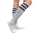 thumbnail image 3 of Couver Women's Athletic Knee High Socks 3 Stripes Cotton Blend White Purple 2 Pairs Size 9-11, 3 of 8