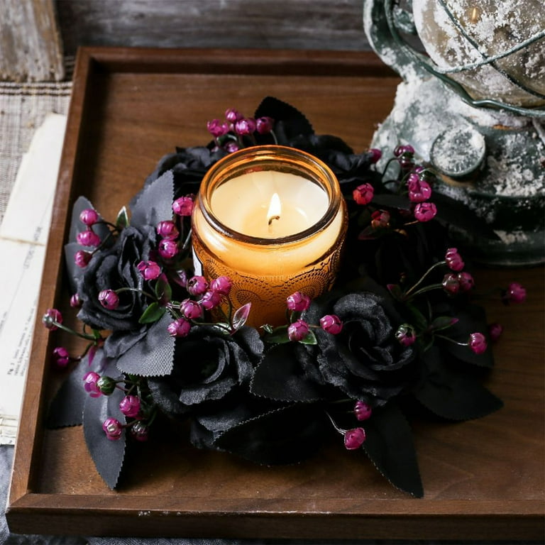Artificial Maple Wreath Candle Rings Purple Pansy Flower Candle
