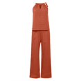 thumbnail image 6 of 2025 Summer 2-Piece Set - Sleeveless Top & Pants Lounge Outfit, Red 2025 Women's 2025 Elegant 2 Piece Summer Trouser Suit Sleeveless Short Sleeve Top And Trousers Outfit Set Fashionable Plain, 6 of 9