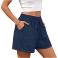 thumbnail image 5 of Lumtrix Shorts for Women Summer Casual Elastic Waist Drawstring Cute Eyelet Boho Lounge Shorts Beach Vacation Pants with Pockets Navy M, 5 of 8
