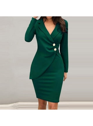 Capreze Women Casual Work Dress Solid Color Blazer Dress Long Sleeve Peplum  Dress Workwear Office Business Formal Dress 