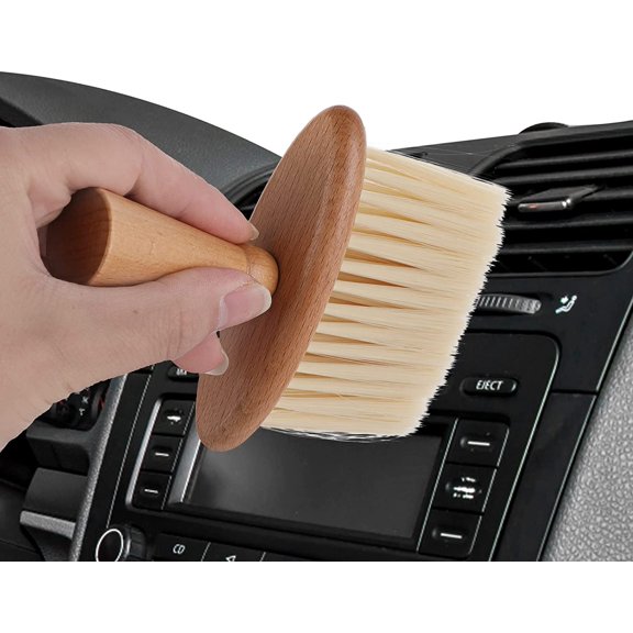 High Density Car Interior Detail Brush, Wooden Handle Soft Bristles Detailing Dust Removal Brush, Ultra Soft Hair Wooden Brush Dusting Tool for Deep Cleaning Dashboard, Air Conditioner Vents
