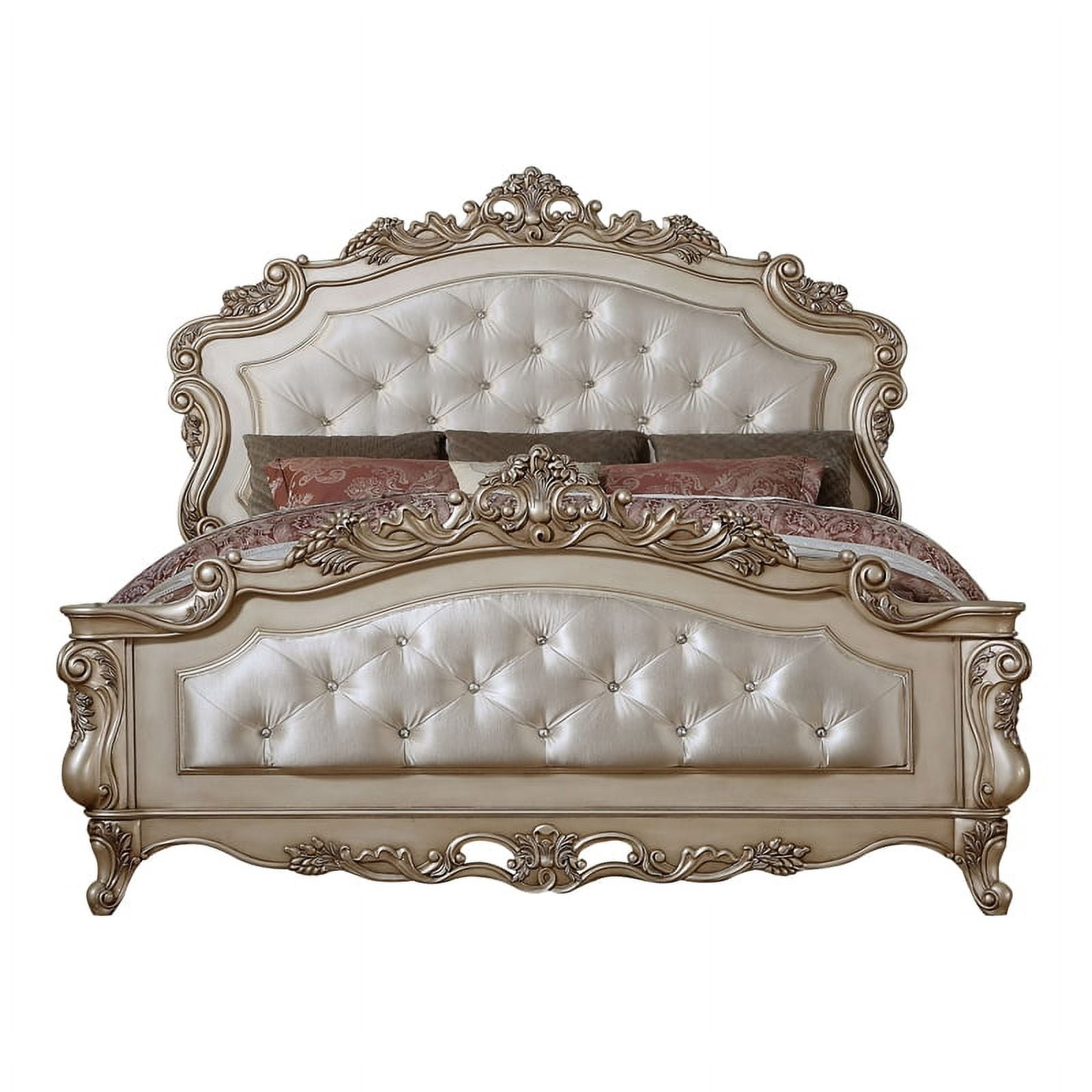 Acme Gorsedd Queen Bed in Cream Fabric and Golden Ivory