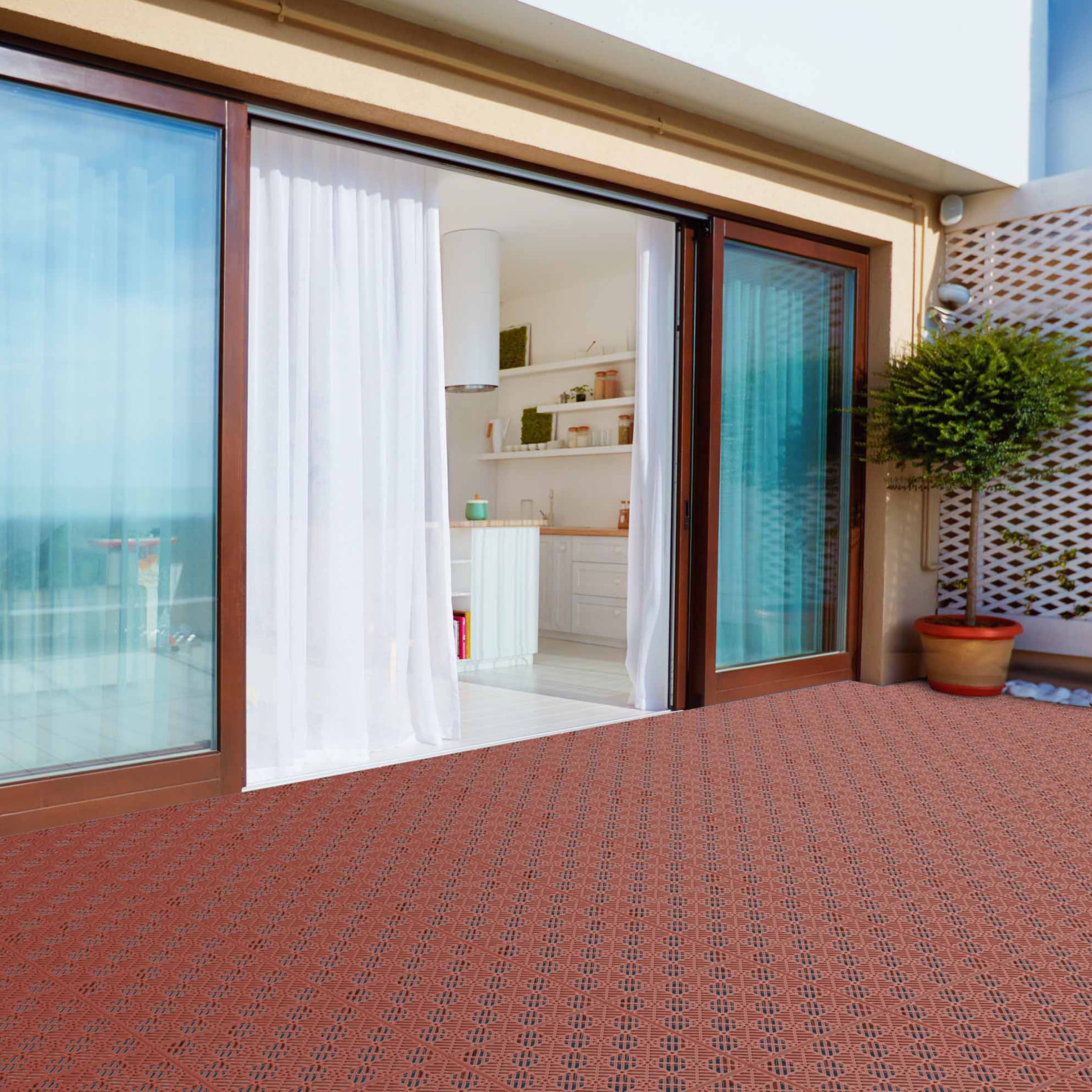 Pure Garden 6-Pack Polypropylene Interlocking Deck Tiles (Terracotta)