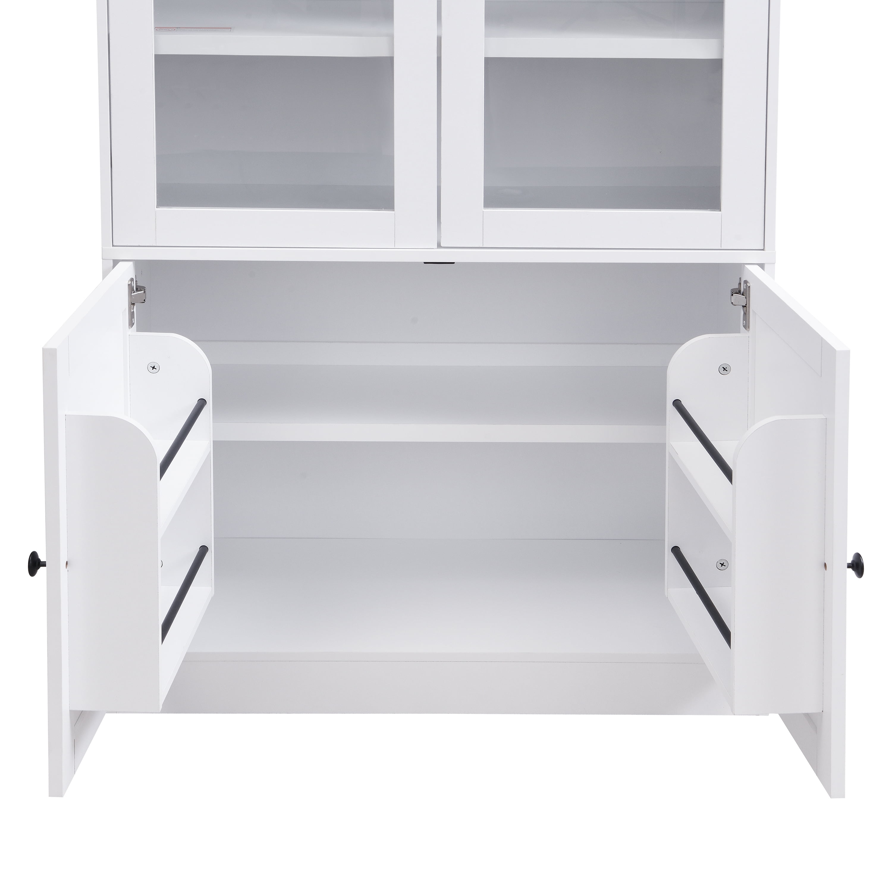 Storage Cabinet with Arched Top and Tempered Glass Doors 5-Tier, Tall Display Cabinet and Bookcase with Door Organizer for Bathroom Living Room, White