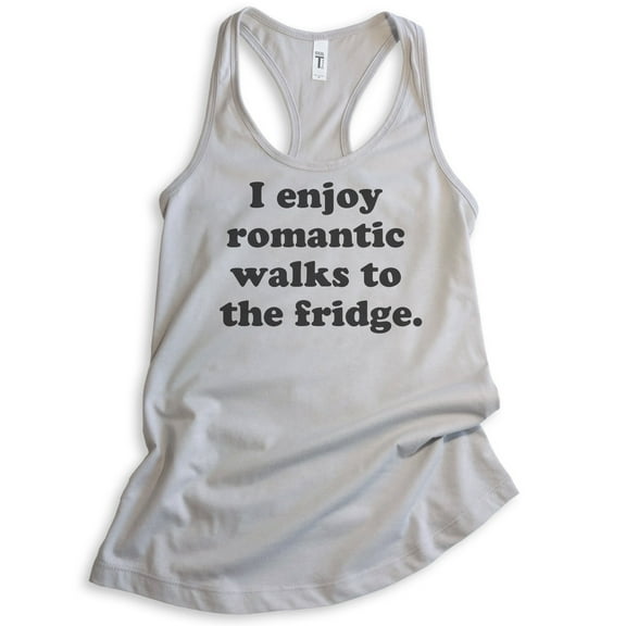 I Enjoy Romantic Walks To The Fridge Tank Top, Ladies Racerback Tank Top, Food Tank, Foodie Tank, Silver Gray, XX-Large