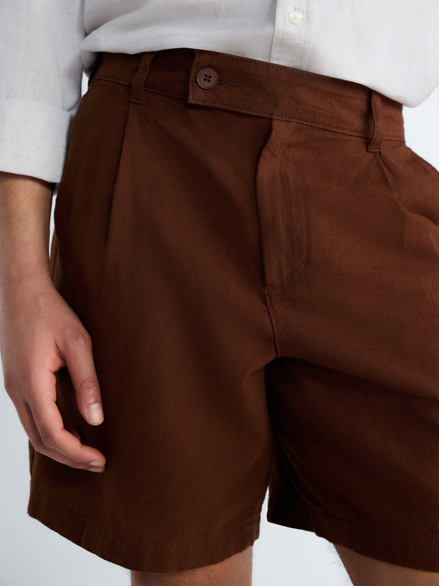 Free Assembly Men's Linen Blend Pleated Shorts, 7.75" Inseam Sizes 30-40