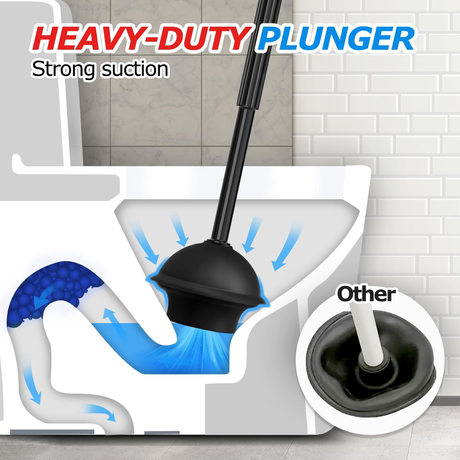 2-in-1 toilet plunger and brush set, extended handle plunger, toilet brush and plunger set, bathroom cleaning tools, toilet brush and plunger combination, cleaning brush, bathroom cleaning supplies.