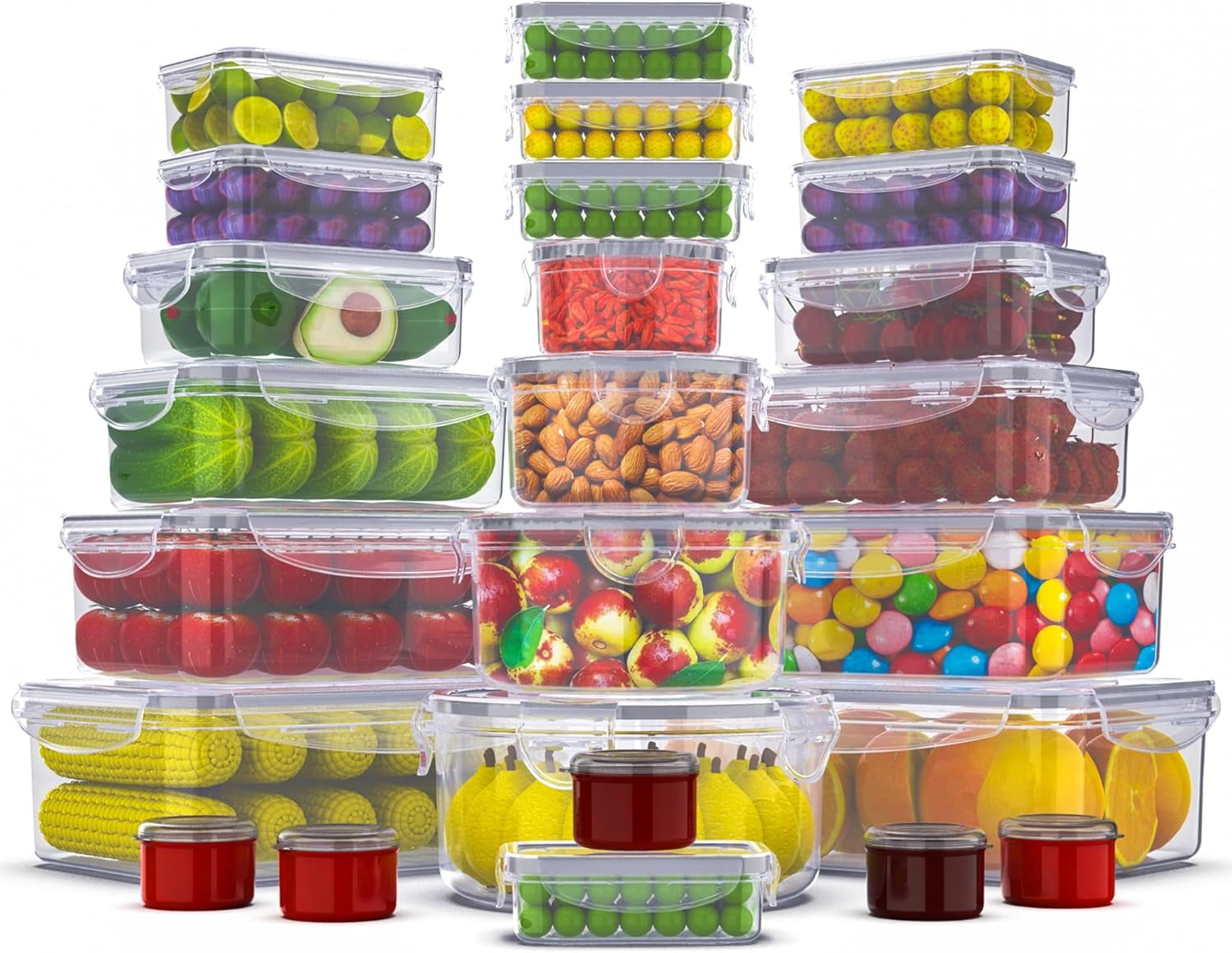 ROCKBERRY 50 Pcs  Food Storage Container with Lids Airtight & Leakproof, plastic containers (20 Stackable Boxes-20 Lids)
