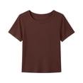 thumbnail image 6 of Dwellite Short Sleeve Shirts for Girls Crewneck T-Shirts Summer Tops Basic Tees 3-14 Years Coffee 150, 6 of 8