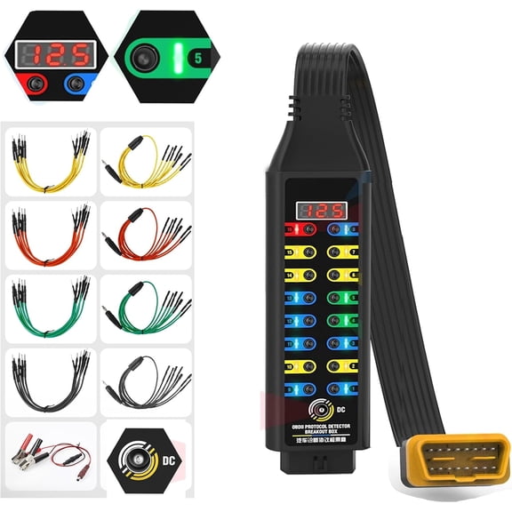CMTOOL OBD2 Breakout Box with Voltage Display,16‑Pin Automotive OBDII Protocol Detector for Car Diagnostic