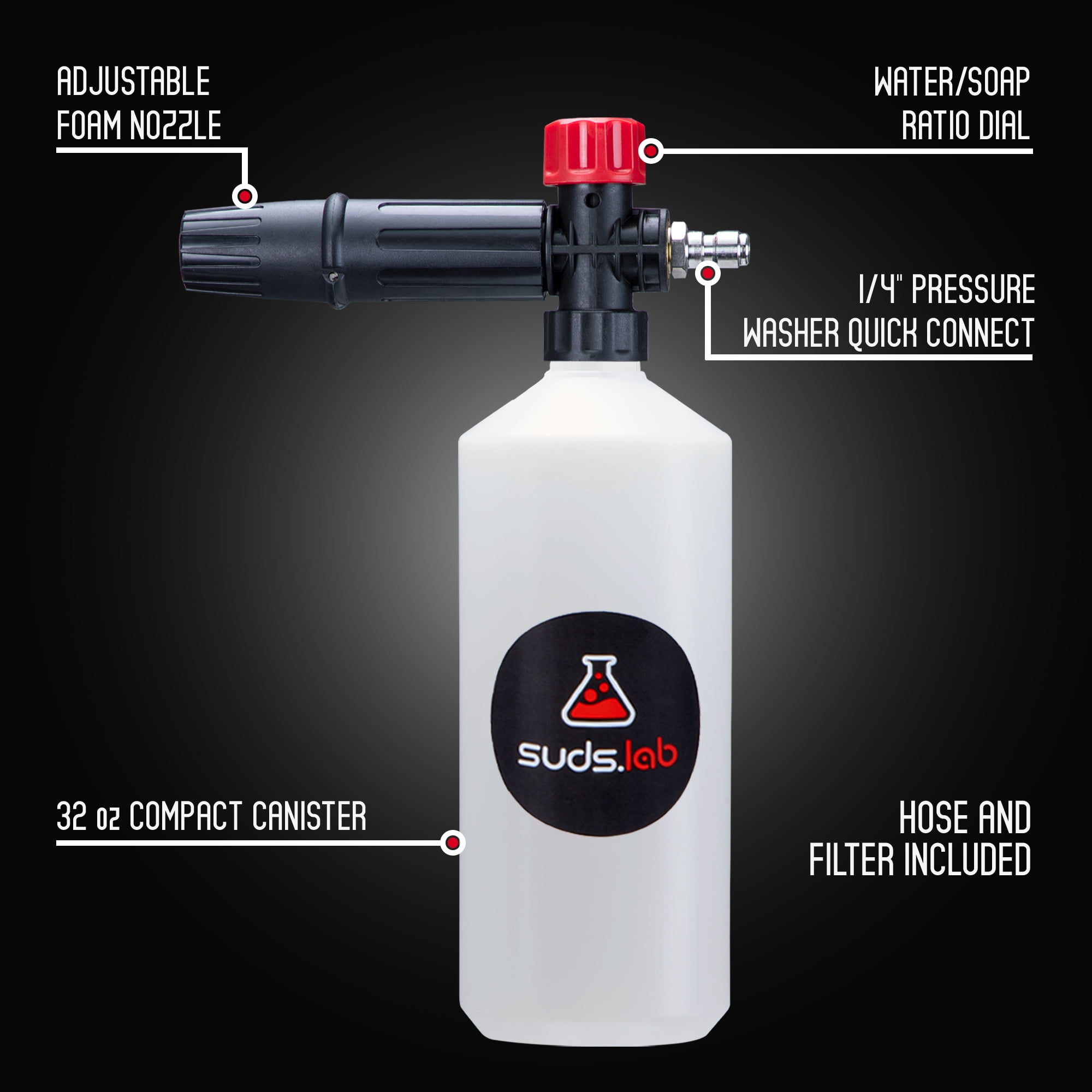 Suds Lab F2 Professional Foam Gun - Adjustable Nozzle, Quick