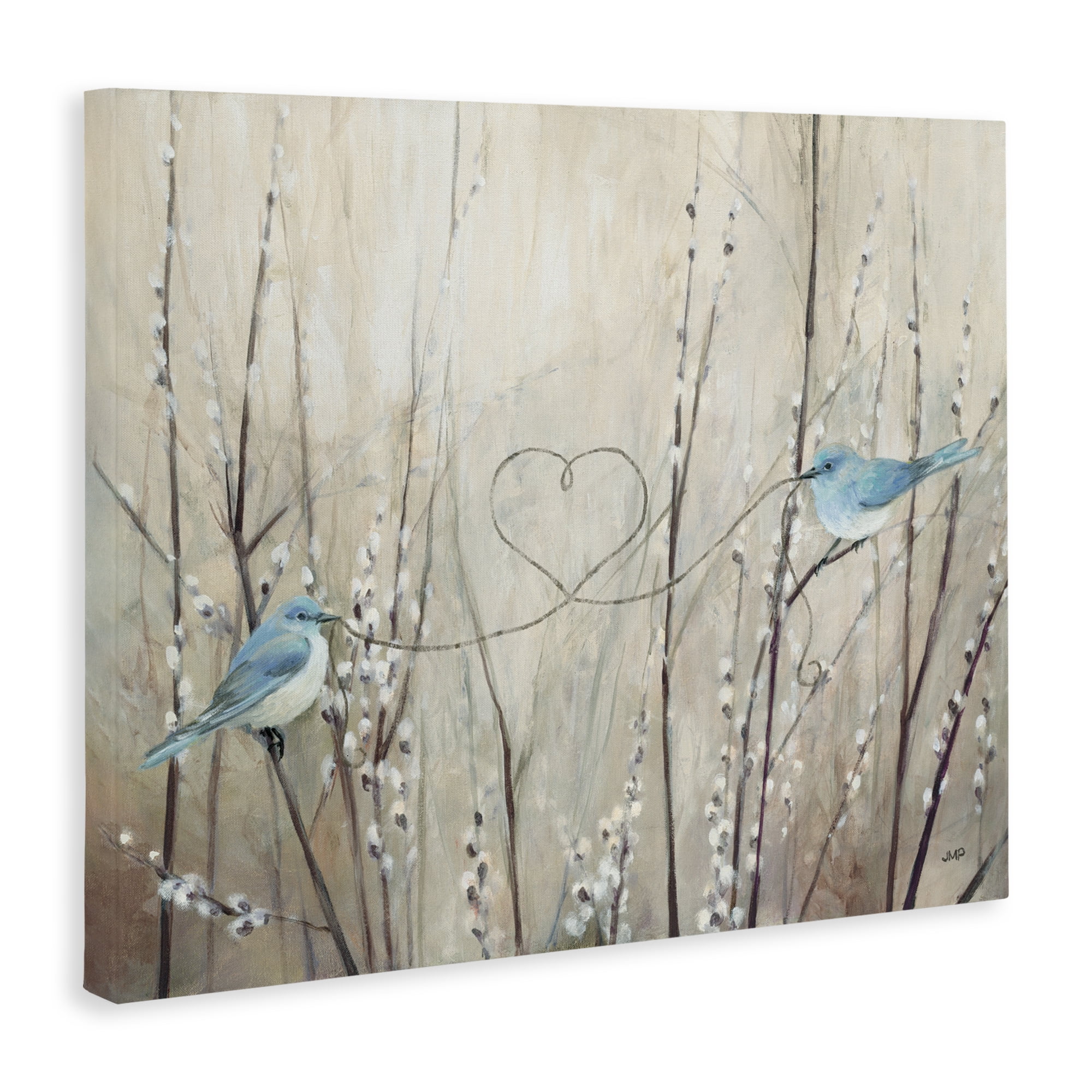 Love Birds with Heart Shape Canvas Art, 48 x 36, Design By Artist Julia Purinton