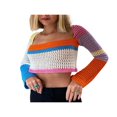 thumbnail image 1 of POINTERTECK Women Crochet Knit Crop Tops  Summer Long Sleeve Color Block Hollow Out Loose Fit T-Shirts, 1 of 6
