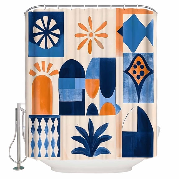 Small Stall Shower Curtain 36x78 Inch Narrow Half Size Vintage Abstract Bath Curtains Bathroom Decor Farmhouse Chic Geometric Plaid Artwork Waterproof Fabric Shower Curtain Set with Hooks 36 Inch
