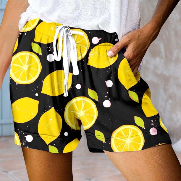 MKLEKYY Pantalones Cortos Deportivos de Cintura Alta con Cordones y Bolsillos Estampados Informales para Mujer