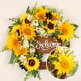 thumbnail image 3 of 16 Inch Spring Artificial Sunflower Wreath for Front Door,Yellow Decorative Summer Floral Door Wreath with Daisy,Green Leaves and Linen Ribbon for Wall or Home Decoration, 3 of 7