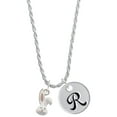 thumbnail image 1 of Delight Jewelry Silvertone Bunny Face Silvertone Script Initial Disc - R - Charm Necklace, 20"+3", 1 of 4