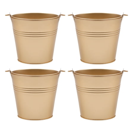 Hosley Set of 4 Gold Metal Bucket With Liner 3.66 Inch High. Ideal Gift for Wedding House Warming Floral Planter DIY Craft Home Office Party Garden Patio