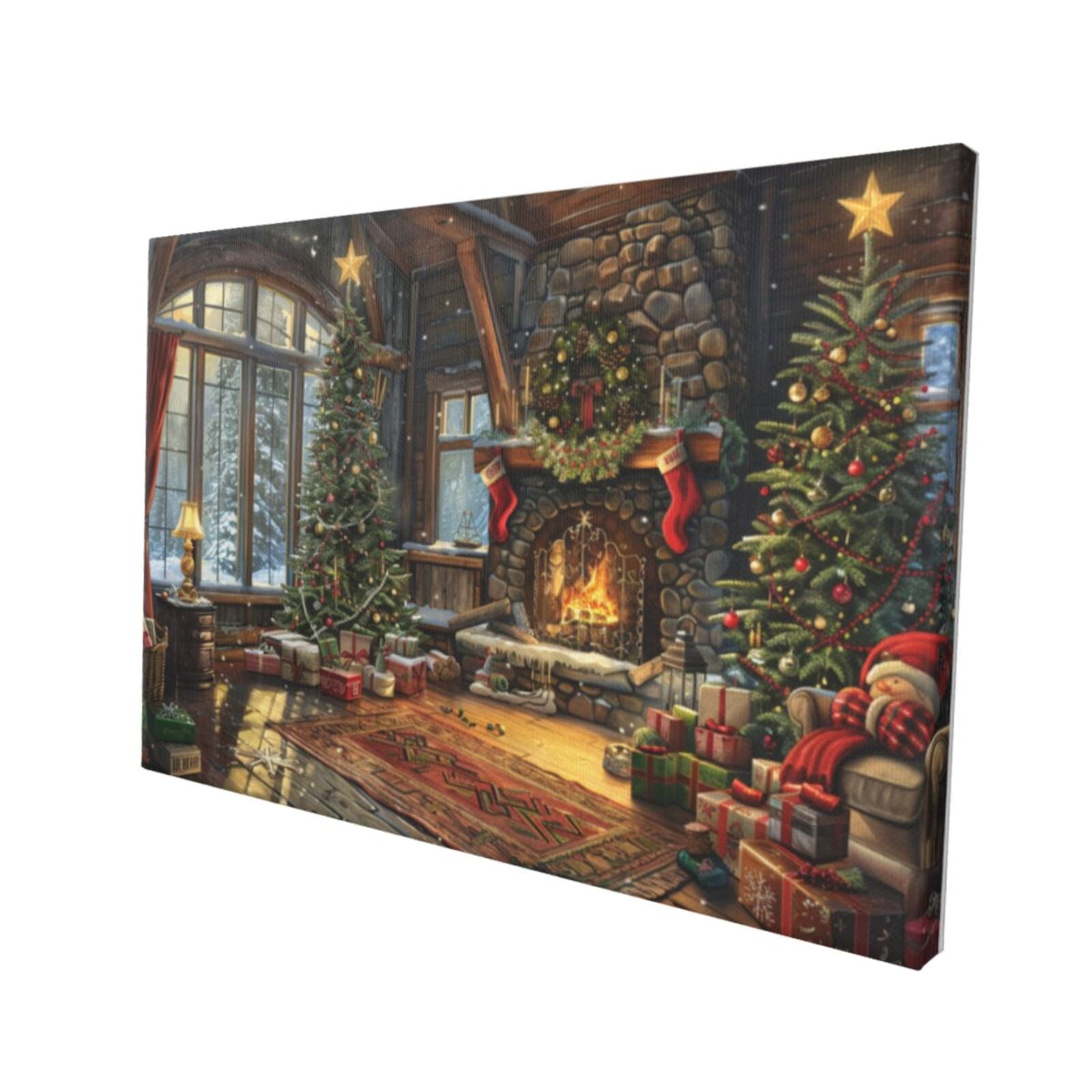 12x18 inch Vintage Paintings Frameless Wall Art Fireplace & Christmas Trees,Bedroom,Kitchen,Apartment Picture Wall Decor Canvas Painting,Classic Christmas Trees & Fireplace Retro Decor Poster