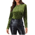 thumbnail image 2 of INSPIRE CHIC T-Shirts en Velours pour Femmes Col Rond Manches Longues Décontracté S Vert Pâle, 2 of 6