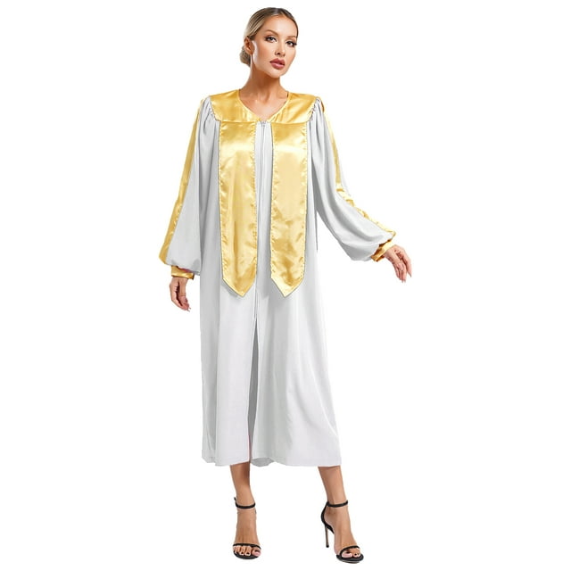 TiaoBug Robe de Choeur Pasteur pour Femmes et Hommes Unisexe à Manches Longues Color Block Robe de Juge Halloween Cosplay Blanc TG