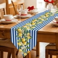 thumbnail image 2 of Blue Stripes Lemon Table Runner Linen Burlap Table Runner 70 Inches Long Spring Fruit Flowers Leaves Line Dresser Scarves for Kitchen Island Coffee Dining Party Wedding Banquet Holiday Decor 13"x70", 2 of 8
