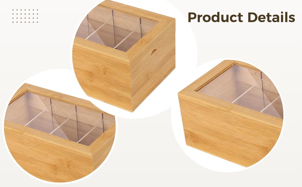 Pine Wood 3x5 Indexes Card Holder with Clear Cover, Desk Organizer Storage Box 10 x 5.9 x 4 in, 4-Section Flip-Top Design for Recipe Cards, Business Notes, Office Supplies