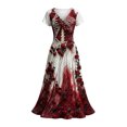 thumbnail image 3 of Ynynloco Halloween Women's Flowy A-Line Long Dress Short Sleeve Rose Decor Maxi Dress for Funny Party Cosplay Costume, 3 of 4