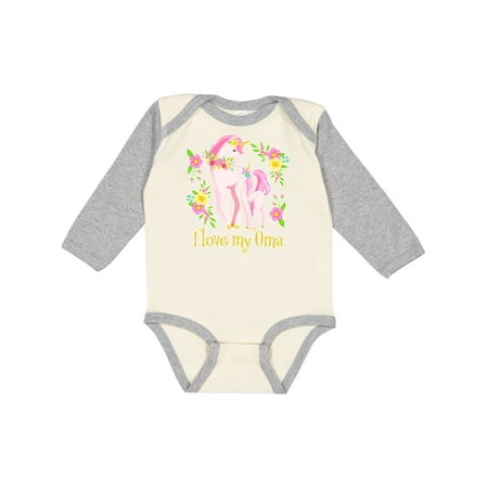 

Inktastic I Love My Oma Unicorn with Pink and Yellow Flowers Gift Baby Boy or Baby Girl Long Sleeve Bodysuit