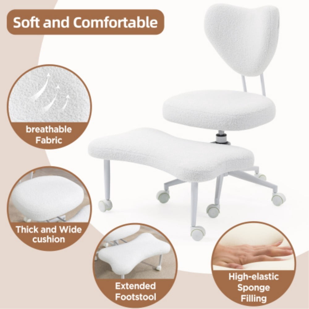 Meditation Chair, Ergonomic Cross Legged Office Chair with Lumbar Support, Height Adjustable Seat Cushion, 360° Swivel Casters, Beige