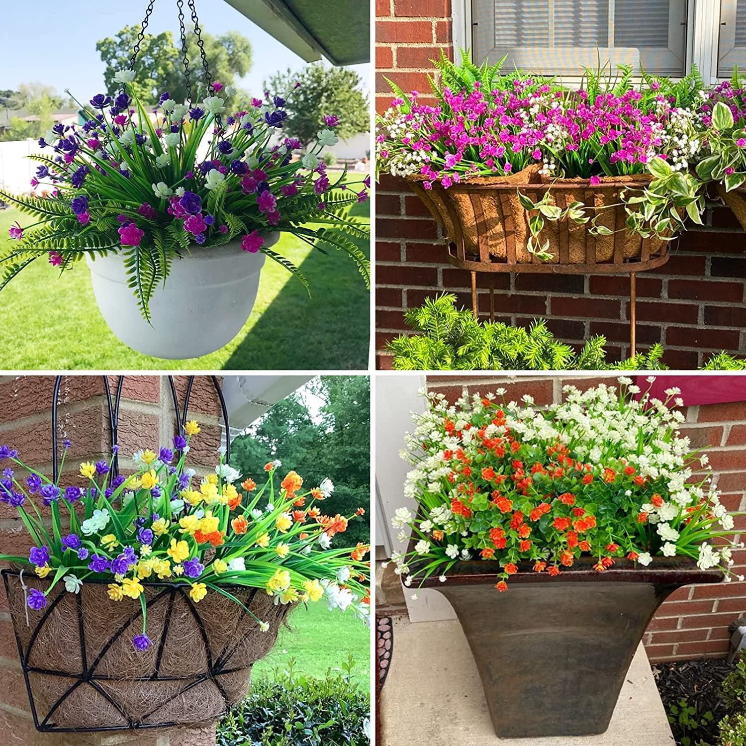 12Pcs Corn Flower Artificial Flowers Outdoor UV Resistant Fake Flowers,Faux Plastic Flower Greenery Shrubs Plants for Cemetery Indoor Planter Home Garden Window Box Porch Summer Decor(White)