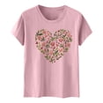 thumbnail image 4 of Htigea Summer T-Shirt for Women Floral Heart Print Short Sleeve Tops Casual Crewneck Pullover Basic Tees Hot Pink S, 4 of 5