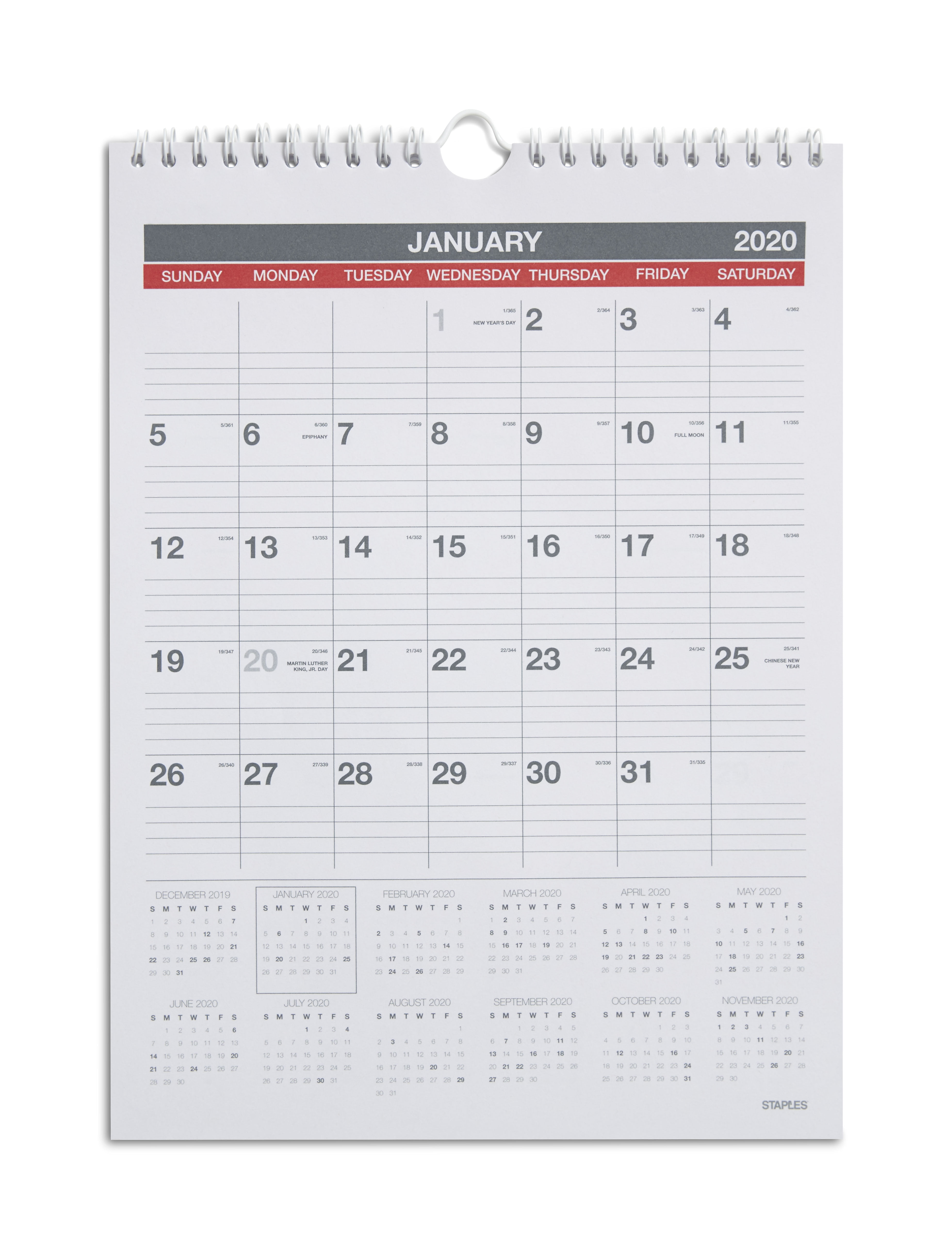 Staples 2020 8" x 11" Monthly Wall Calendar 12 Months 24374928